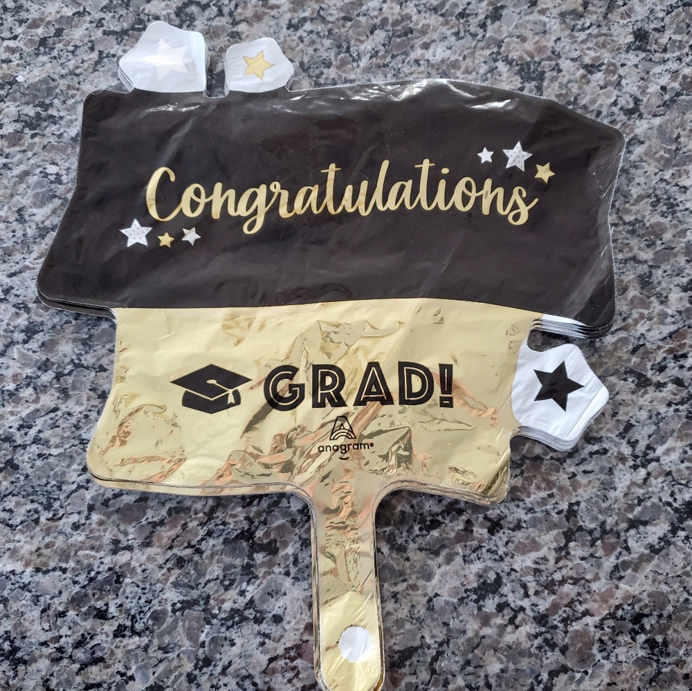 Congratulations GRAD! balloons 9 foil graduation balloons Gold Black & White